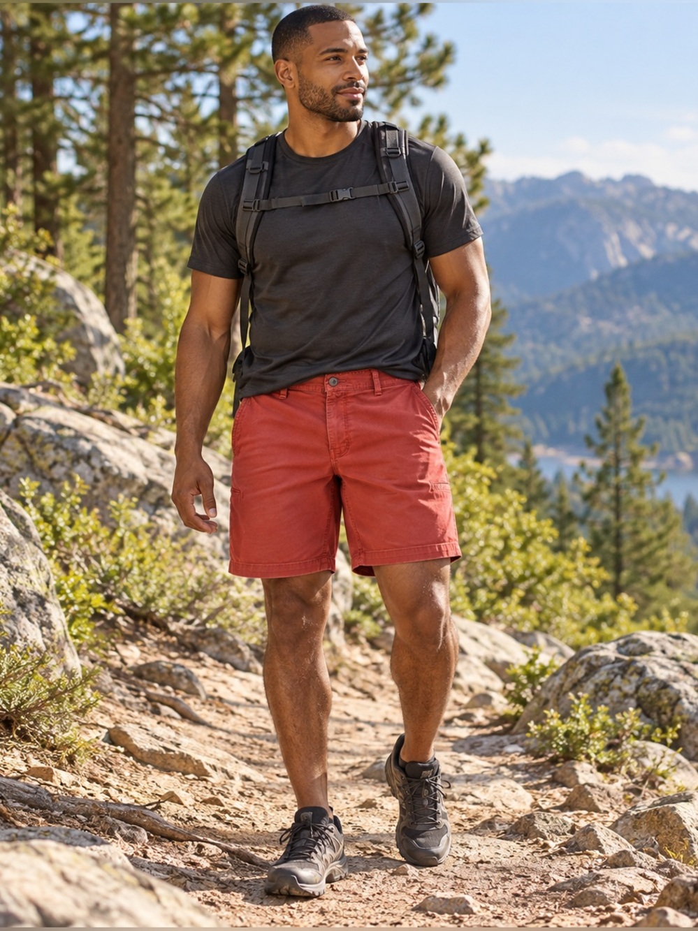 The North Face Mens 34 Red Chino Cargo Shorts Cotton Hiking Outdoor